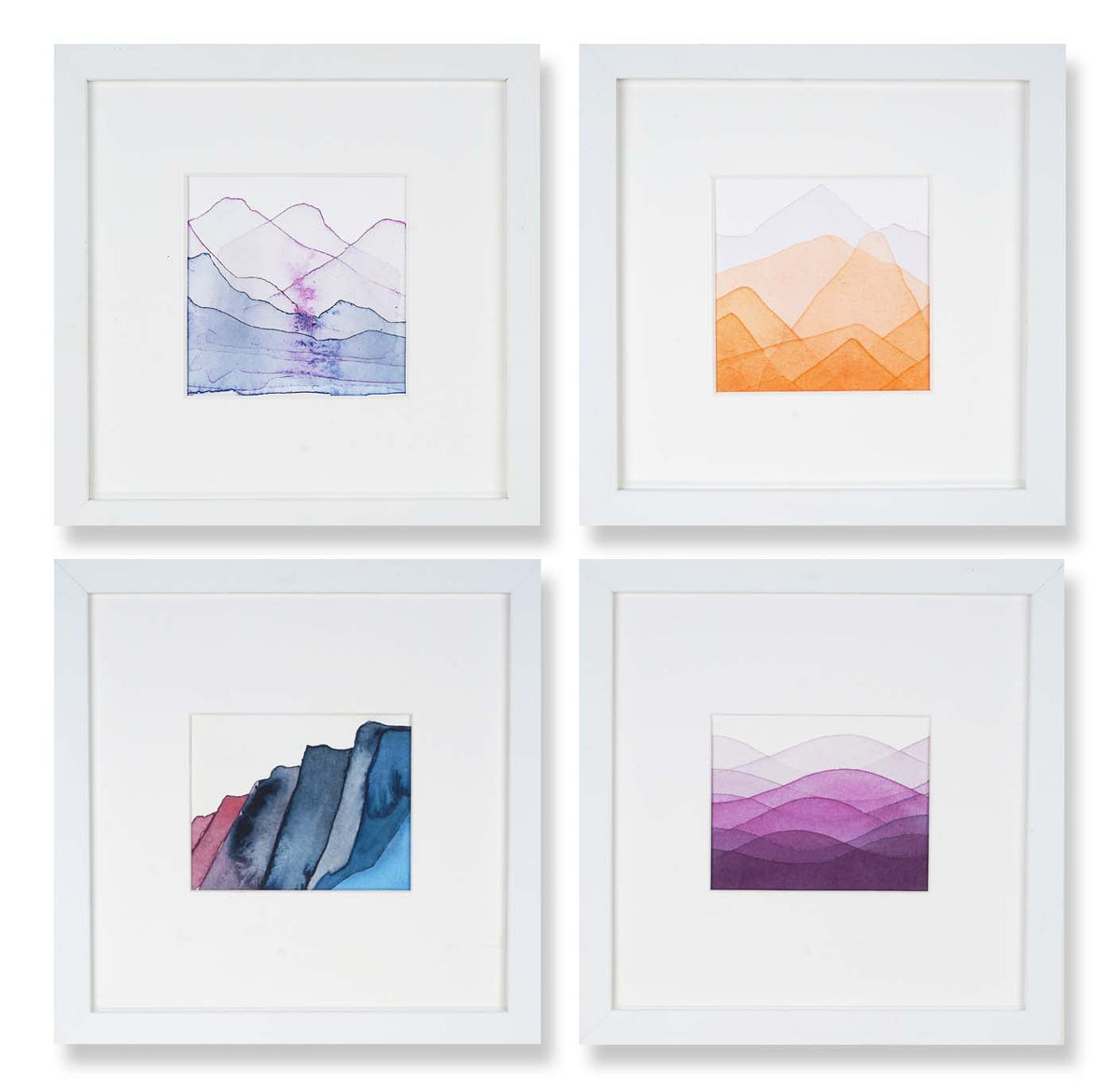 Set of 4, 9"x9" EACH: Moraine Lake Banff National Park, Magenta Wave Study, Alabama Hills California, Palisades Study