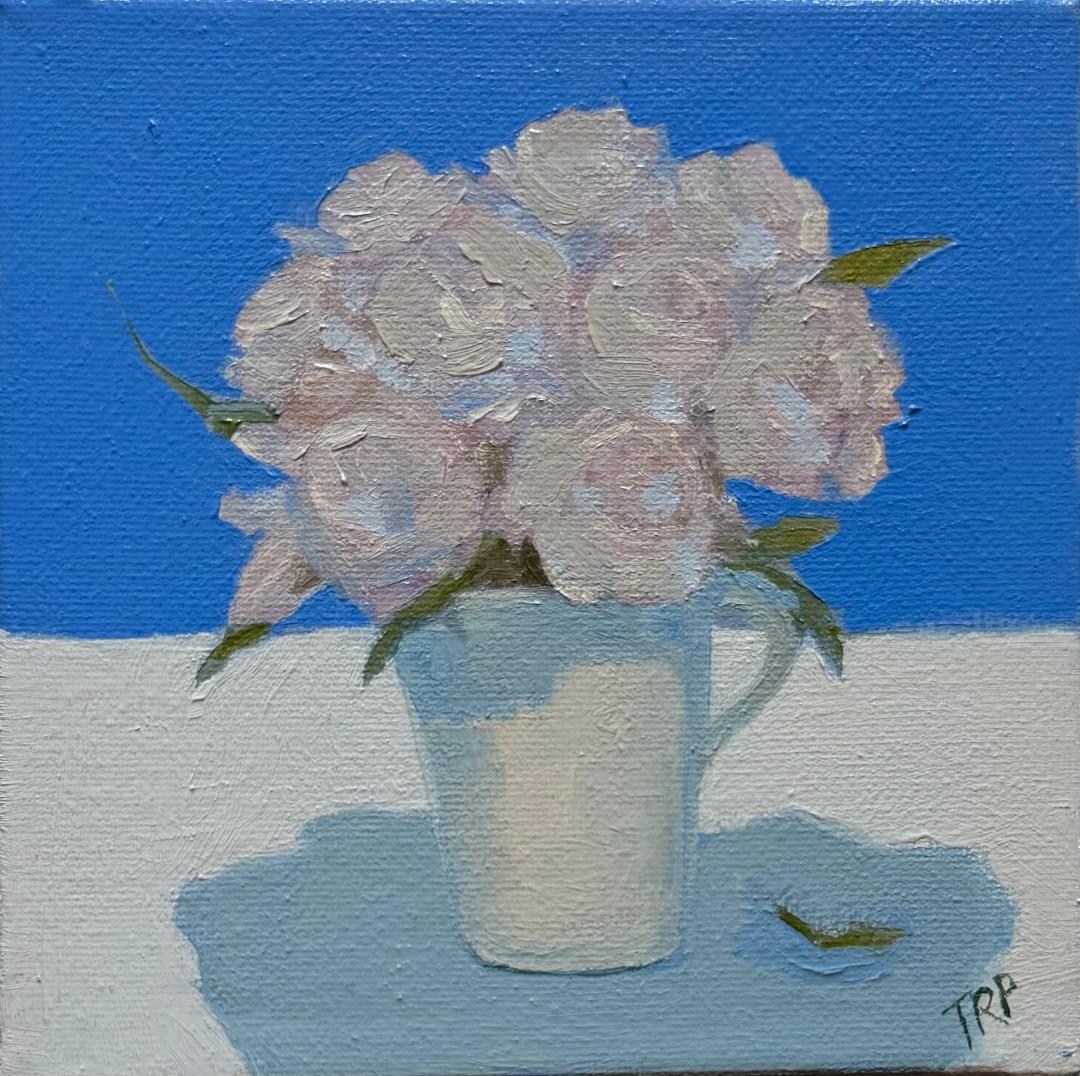 White Roses with a Blue Background