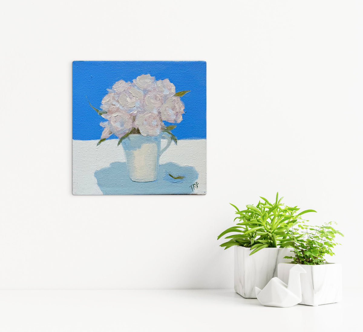 White Roses with a Blue Background