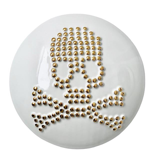 Black & Gold Skull & Crossbones Wall Tile, White