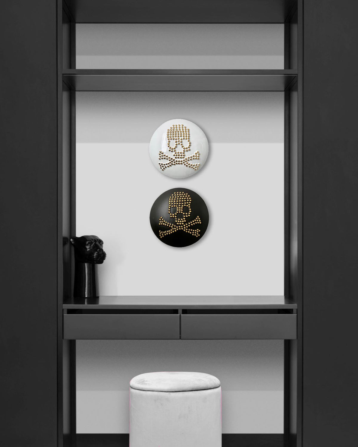 Black & Gold Skull & Crossbones Wall Tile, Black